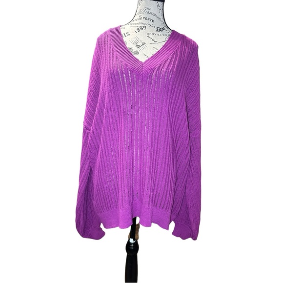 Fantastic Fawn I’ll Be Waiting Purple V-Neck Sweater NWT - Picture 2 of 8